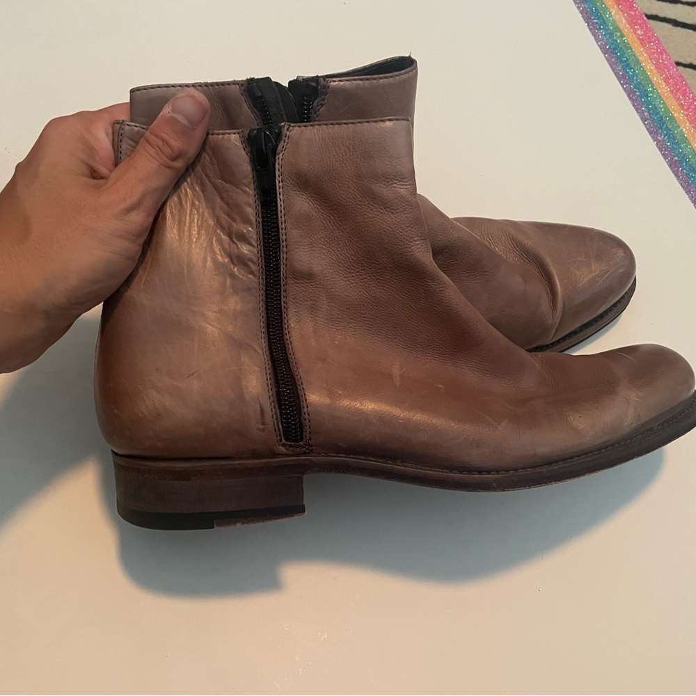 Magnanni Brown Double Zipper Leather Booties